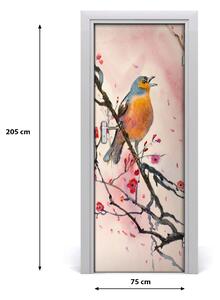 Adesivo per porta interna Uccello su un ramo 75x205 cm