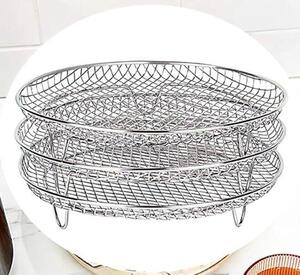 Accessori per friggitrici ad aria rotonde, griglia, accessori per barbecue a gas impilabili su tre livelli, scolapasta in acciaio inossidabile 304