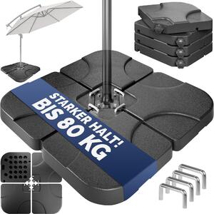 CASARIA® Pesi Base Ombrellone 4 Pezzi 80kg 60L Riempibili con Acqua Sabbia Ombrelloni a Braccio Base a Croce Resistente alle Intemperie Connettori Metallici