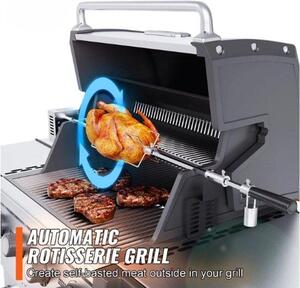 Spiedo per barbecue XXL in acciaio inossidabile, 101 cm, motore da 9 W, per 12 kg