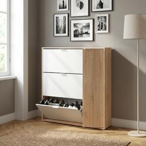 FORES HABITAT Scarpiera Salvaspazio Slim 30 Paia 1 Anta Battente 3 Ante a Ribalta Dimensioni 106x22x115 cm colore Rovere Canadian/Bianco - Class