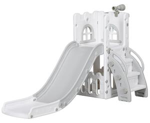 AIYAPLAY Set Scivolo per Bambini 5 in 1 con Arrampicata, Basket, Pallone, Telescopio e Contenitore Età 1-3 Anni, Grigio | Aosom Italy