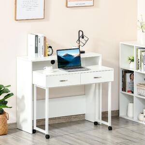 DecHome Scrittoio estraibile con Ruote Moderno Dimensioni 100x36x88 cm colore Bianco