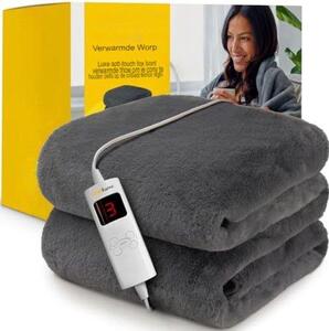 Coperta elettrica riscaldante - Coperte riscaldanti - Coperta riscaldante senza fili - Grigio
