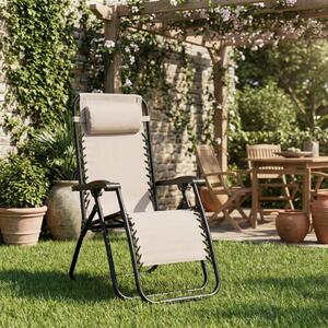Amicasa Sdraio da Giardino Pieghevole con Poggiagambe Cuscino Poggiatesta in Ferro/Textilene Dimensioni 61x176x112 cm colore Beige