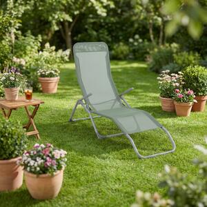 VivaGarden Sdraio da Giardino Chaise Longue con Poggiagambe in Acciaio e Textilene Dimensioni 140x60xh96 cm colore Verde - Riviera