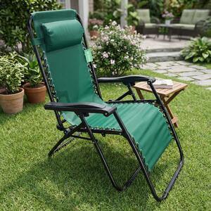 Amicasa Sdraio da Giardino Pieghevole con Poggiapiedi in Acciaio e Textilene 61,5x176x112 cm colore Verde