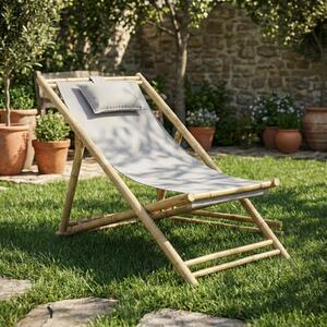 VivaGarden Sdraio da Giardino Pieghevole Cuscino Poggiatesta in Bamboo/Tessuto Dimensioni 117x60x68 cm colore Tortora