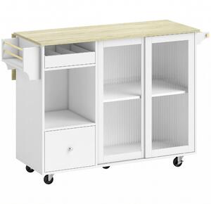 HOMCOM Isola cucina con piano ribaltabile, ruote, ante in vetro e portabottiglie | Aosom Italy
