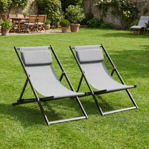 VivaGarden Sdraio da Giardino Pieghevole Cuscino Poggiatesta Schienale Reclinabile Set 2 Sdraio in Alluminio/Texteline Dimensioni 96,5x58x91,5 cm c