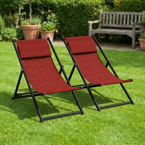 VivaGarden Sdraio da Giardino Pieghevole Cuscino Poggiatesta Schienale Reclinabile Set 2 Sdraio in Alluminio/Textilene Dimensioni 96,35x58x91,5 cm 