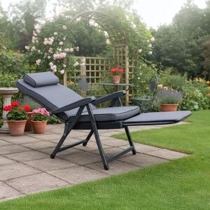 VivaGarden Sdraio da Giardino Pieghevole Imbottita con Poggiagambe Cuscino Poggiatesta in Acciaio/Tessuto Dimensioni 155x60x60 cm colore Grigio