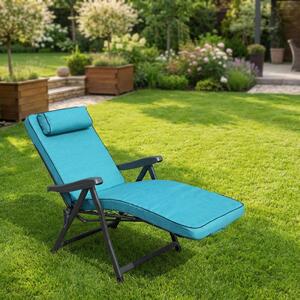 VivaGarden Sdraio da Giardino Pieghevole Imbottita con Poggiagambe Cuscino Poggiatesta in Acciaio/Tessuto Dimensioni 155x60x60 cm colore Azzurro - 