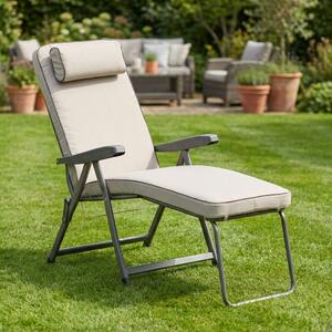 Metal Far Sdraio da Giardino Pieghevole Imbottita con Poggiagambe Cuscino Poggiatesta in Ferro/Polycotone Dimensioni 60x175x63 cm colore Sabbia - P