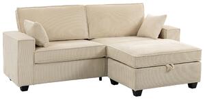 HOMCOM Divano angolare 3 posti con contenitore in velluto a coste, Beige | Aosom Italy