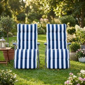 VivaGarden Sdraio da Giardino Pieghevole Imbottita con Poggiagambe Schienale Reclinabile Set 2 Sdraio in Acciaio/Poliestere Dimensioni 58x90x110 cm