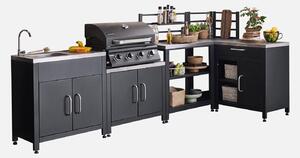 Modulo cucina da esterno con barbecue a gas 4 bruciatori, 5 moduli , Nero