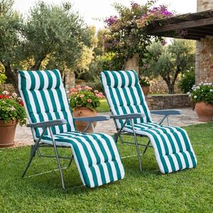 VivaGarden Sdraio da Giardino Pieghevole Imbottita con Poggiagambe Schienale Reclinabile Set 2 Sdraio in Acciaio/Poliestere Dimensioni 60x73x102 cm