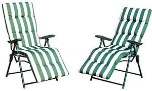 VivaGarden Sdraio da Giardino Pieghevole Imbottita con Poggiagambe Schienale Reclinabile Set 2 Sdraio in Acciaio/Poliestere Dimensioni 60x73x102 cm