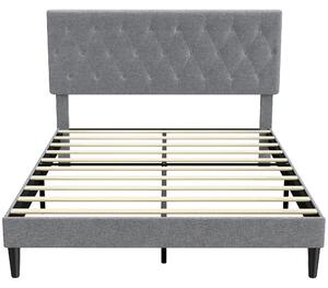 Struttura Letto Matrimoniale Imbottita 150x195x107 cm con Testiera Trapuntata in Tessuto Grigio