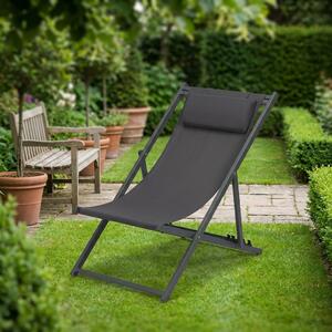 Amicasa Sdraio da Giardino Pieghevole in Alluminio e Textilene con Cuscino Poggiatesta Seduta Relax 58x94/99x83/98h cm colore Nero - Rimini