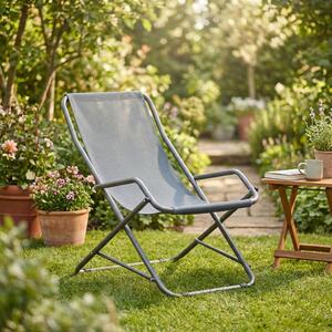 Metal Far Sdraio da Giardino Pieghevole in Metallo/Tessuto Dimensioni 62x90x85 cm colore Grigio - Traspira