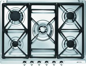 Smeg SE70SGH-5 Piano Cottura 5 Fuochi a Gas 75 cm Griglie in Ghisa colore Inox