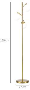 HOMCOM Lampada da Terra Moderna con 3 Punti Luce in Acciaio e Vetro, Ø27x159cm, Oro