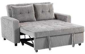 HOMCOM Divano letto 2 posti in velluto a coste con cuscini, 157x190 cm, Grigio chiaro | Aosom Italy