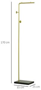 HOMCOM Appendiabiti con 2 Ganci per Ingresso, Camera da Letto e Soggiorno in Metallo e Marmo, 35x25x170 cm, Oro e Nero