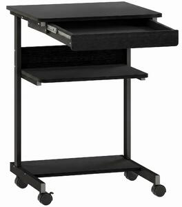 HOMCOM Scrivania PC con Cassetto Scorrevole, 2 Ripiani e 4 Rotelle, in Legno e Metallo, 56x51x79 cm, Nero | Aosom Italy