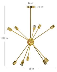 HOMCOM Lampada a Sospensione in stile Sputnik in Metallo Oro con 10 Luci per Cucina, Soggiorno e Camera da Letto, 65x65x78.5 cm
