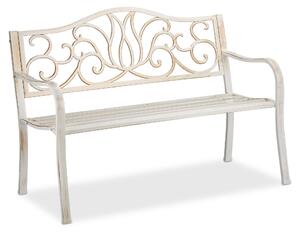 Panchina da giardino Relaxdays in stile antico per 2 persone, per balcone o terrazza, in metallo, dimensioni L 90 x P 127,5 x A 63 cm, acciaio e ghisa, bianco-bronzo