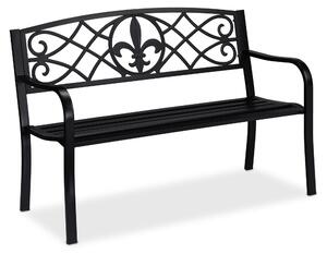 Panchina da giardino Relaxdays, motivo Fleur de Lis, a due posti, in acciaio, per giardino e terrazza, A x L x P: 86 x 127 x 60 cm, nera