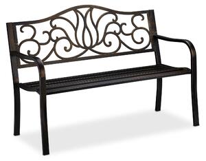 Panchina da giardino Relaxdays in stile antico per 2 persone, per balcone o terrazza, in metallo, dimensioni L 90 x P 127,5 x A 63 cm, acciaio e ghisa, colore nero-bronzo