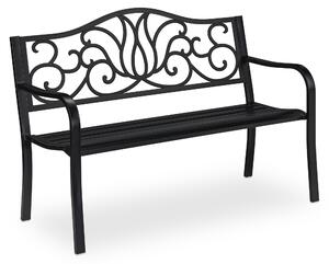 Panchina da giardino Relaxdays in stile antico per 2 persone, per balcone o terrazza, in metallo, dimensioni L 90 x P 127,5 x A 63 cm, acciaio e ghisa, nera