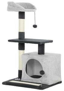 PawHut Albero Tiragraffi per Gatti Alto 85 cm con Casetta, Lettino, Pali e Tappetino Tiragraffi, Grigio | Aosom Italy