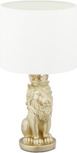Lampada da tavolo Relaxdays "Leone", lampada da tavolo con paralume in tessuto, E27, elegante lampada da comodino, A x P: 47,5 x 25 cm, bianco/oro