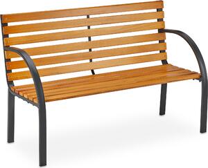 Panchina da giardino Relaxdays, a 2 posti, montanti in legno massello, acciaio, per esterni, balcone e terrazza, HBT 84 x 122 x 60 cm, colore naturale
