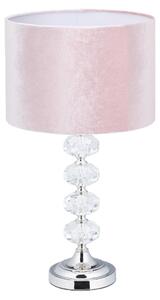 Lampada da tavolo Relaxdays, velluto e cristallo, A x P: 47 x 26 cm, attacco E14, lampada da comodino, illuminazione indiretta, rosa