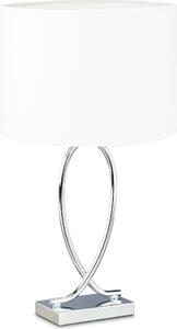 Lampada da tavolo Relaxdays, paralume in tessuto, struttura cromata, metallo, A x L x P: 51 x 28 x 28 cm, lampada da comodino, argento/bianco