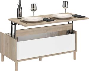 Tavolino rettangolare MORPHOS con funzione di sollevamento, altezza 100 x 50 x 43,6 cm - finitura rovere bianco