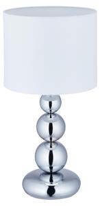 Lampada da tavolo Relaxdays Kugeln, lampada da comodino con paralume in tessuto, A x P: 50 x 25 cm, E27, lampada da tavolo per soggiorno, argento/bianco