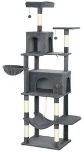 Albero Tiragraffi per Gatti Alto 202 cm con 6 Pali in Sisal Casette Amache e Lettino Grigio