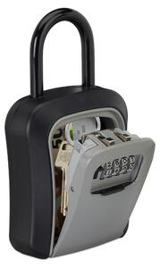 Cassetta di sicurezza per chiavi, codice numerico a 4 cifre, gancio per appendere, per esterni, A x L x P 17,5 x 9,5 x 4 cm, nero/grigio