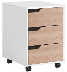 HOMCOM Comodino Ufficio Portadocumenti, 3 Cassetti su Ruote A 360°, Rotaie Metallo, MDF - Bianco, 31x37x72cm|Aosom