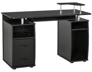 HOMCOM Scrivania da Ufficio Moderna in Legno con Cassetti e Mensola Estraibile per Tastiera Ideale per Studio e Lavoro 120x55x85cm Nera |Aosom