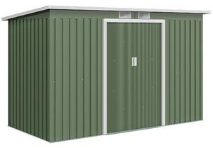 Outsunny Casetta da Giardino Porta Utensili in Lamiera di Acciaio, Capanno da Giardino con Porte Scorrevoli, 280x130x172cm, Verde Chiaro | Aosom