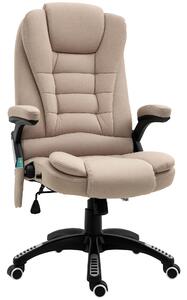 Vinsetto Poltrona da Ufficio Massaggiante Riscaldante con Altezza Regolabile, Schienale Inclinabile, in Tessutto Effetto Lino, Beige | Aosom Italy