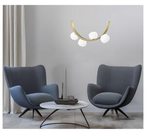 SUNSET SOSPENSIONE 4 LUCI ORO CON SFERE IN VETRO BIANCO LED 24W LUCE 3000K DIMMERABILE DESIGN MODERNO